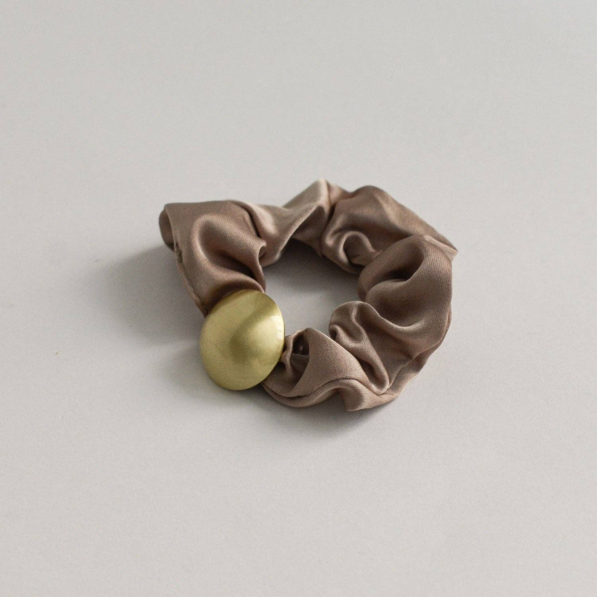 Beige Satin Scrunchie with Gold Charm