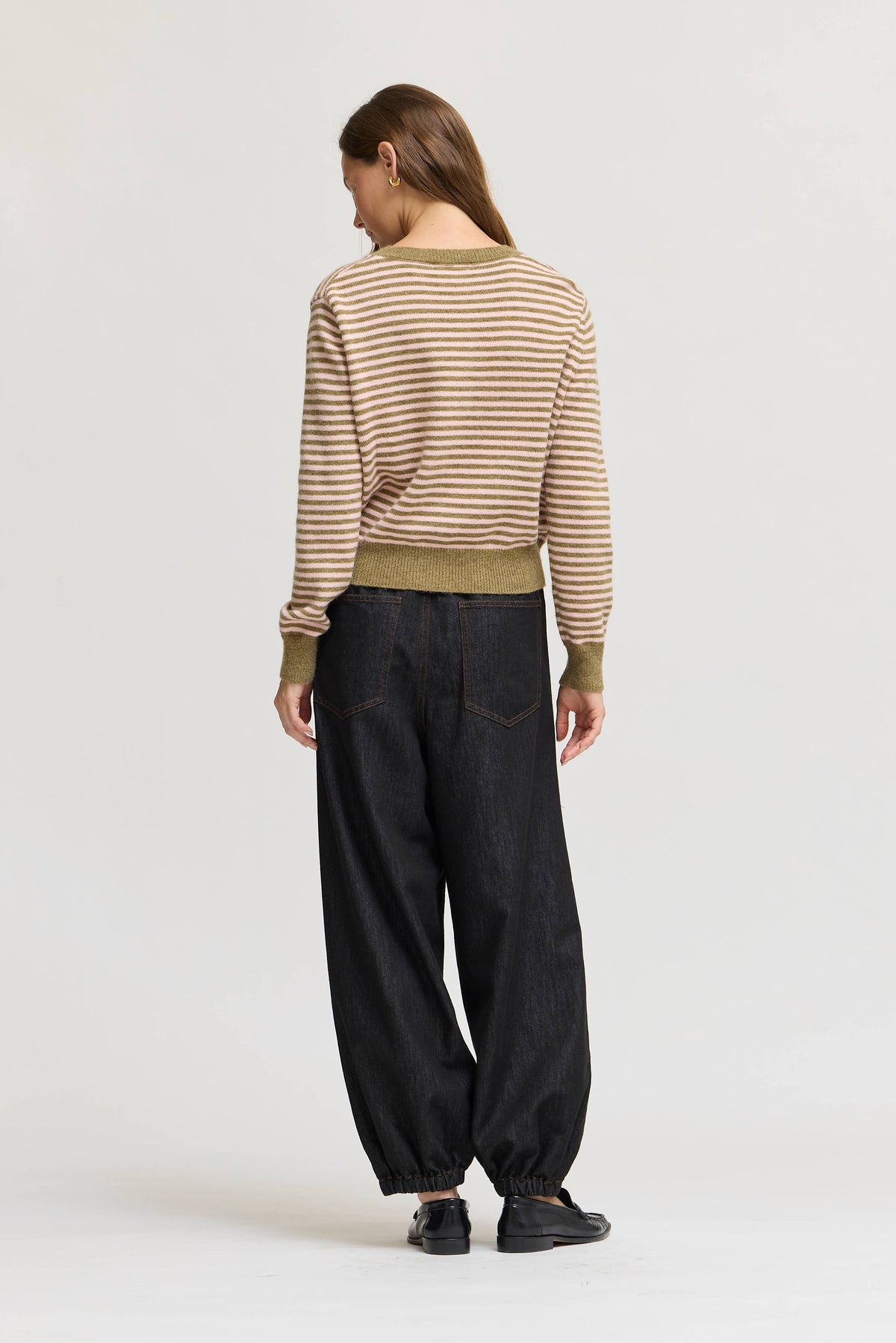 Sage Pink Striped V-Neck Pullover