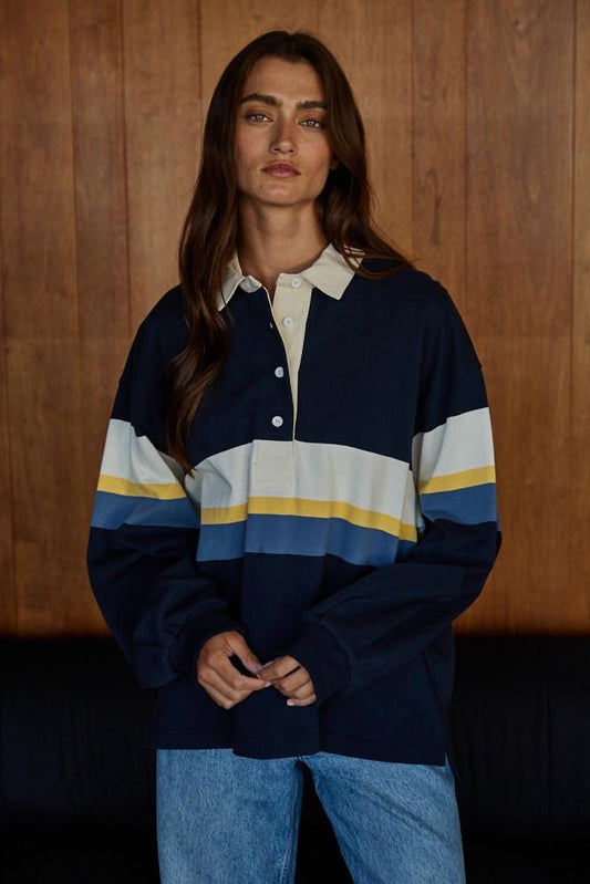 Cotton Rugby Stripe Pullover Polo Top