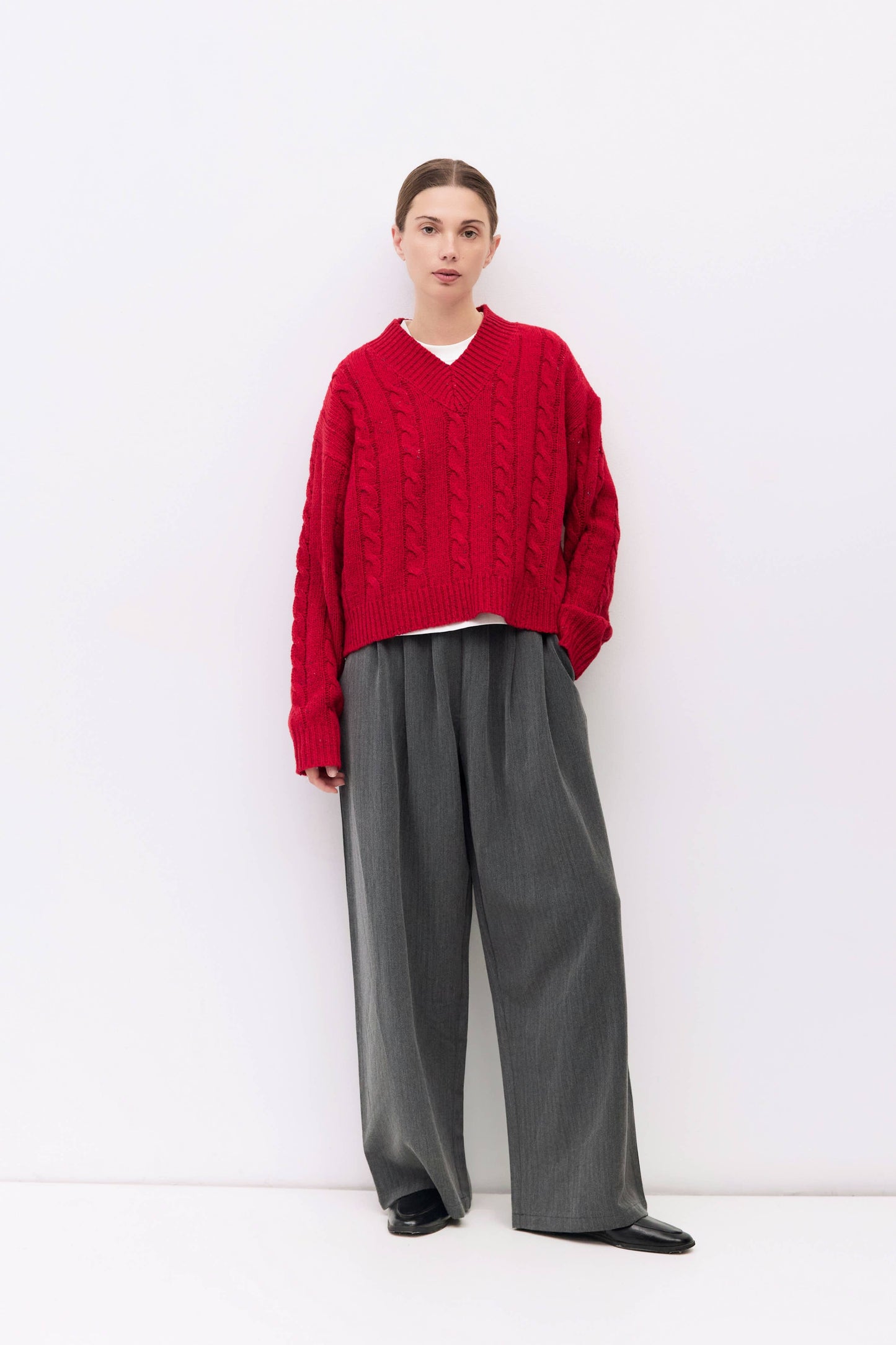 Red Confetti Cable Knit Sweater