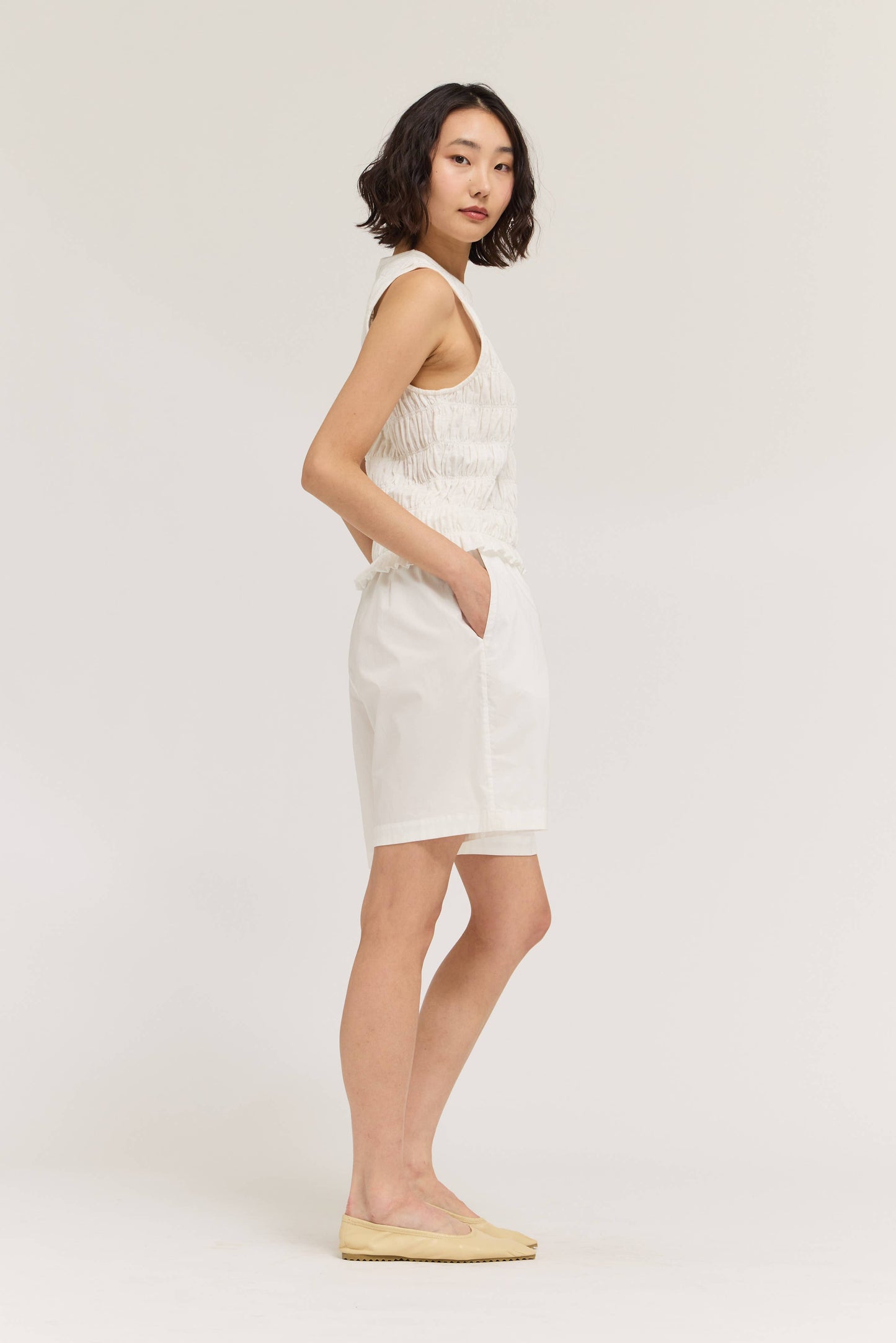 White Smocked Cotton Tank