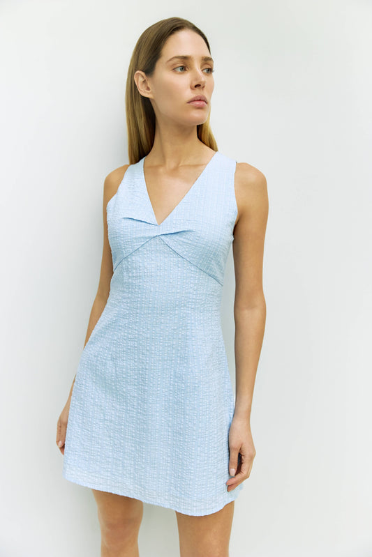 Light Blue Textured Twist Mini Dress