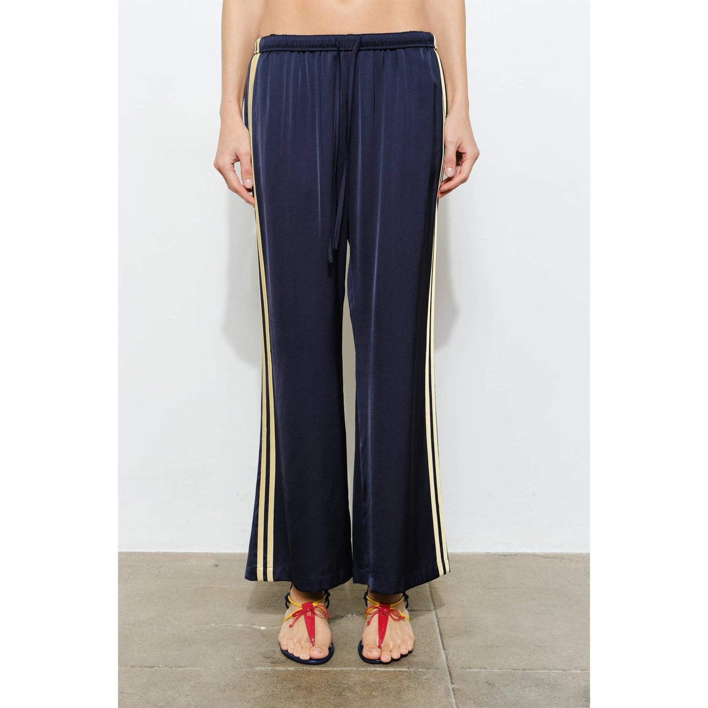 Navy Yellow Satin Track Pants