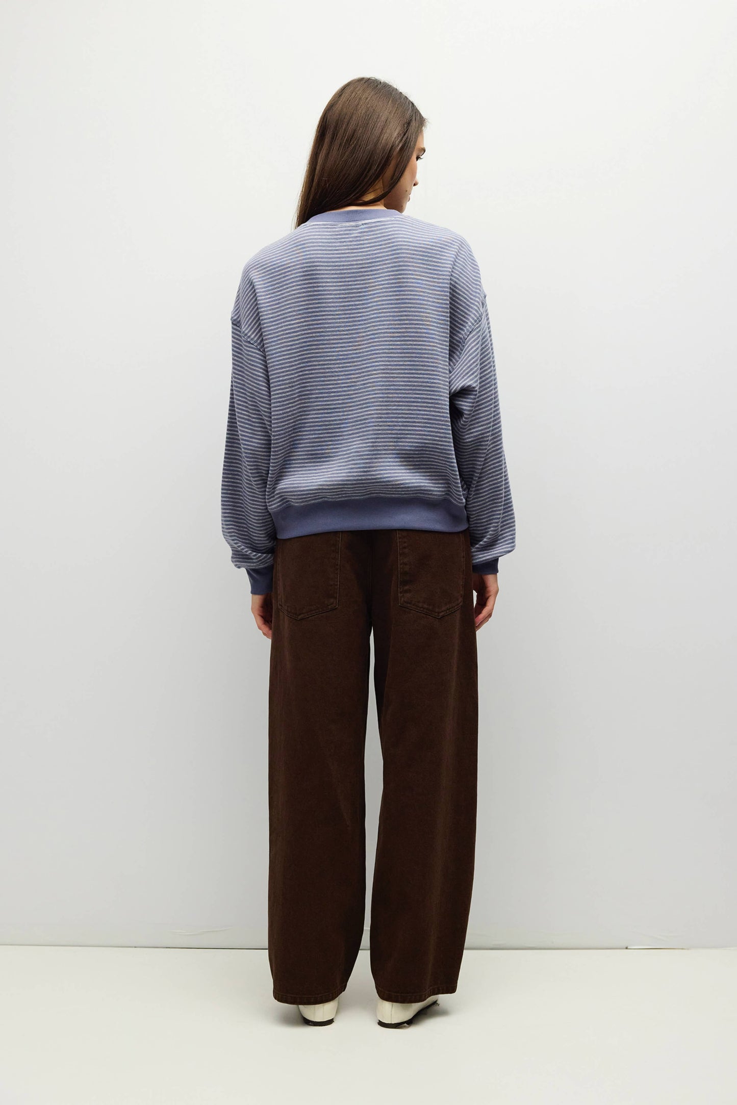 Stripe Crewneck Drop Shoulder Jersey Top