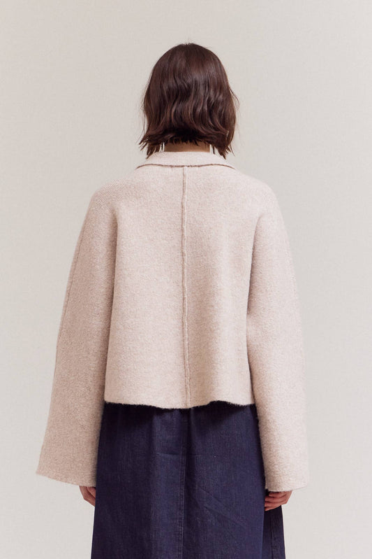 Oatmeal Short Knit Sweater Jacket