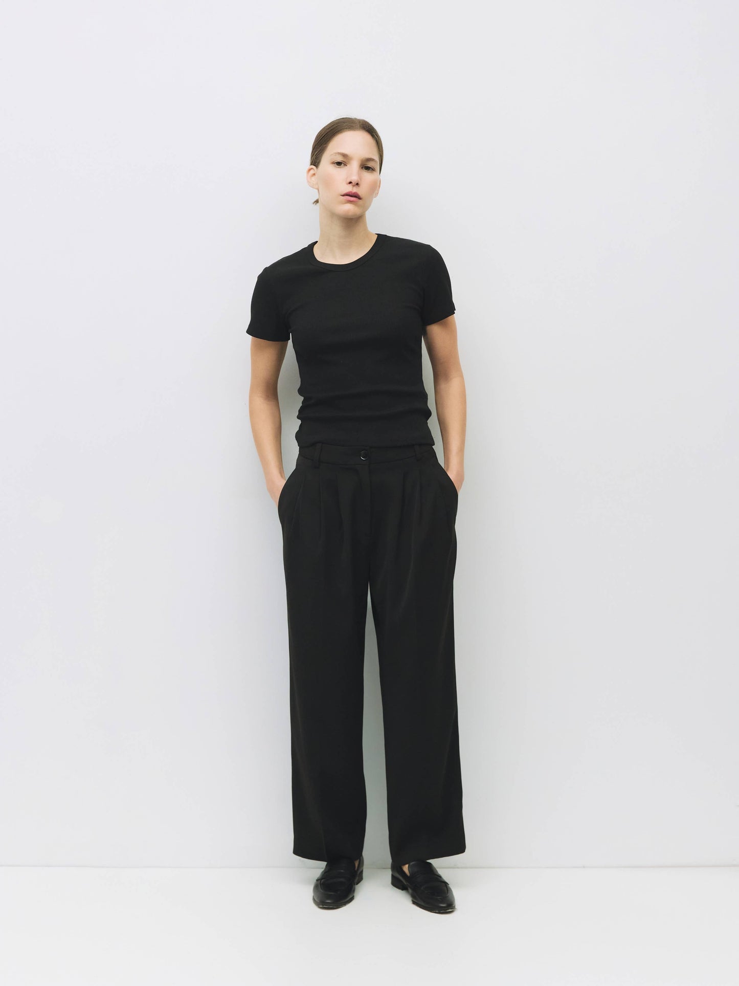 Black Ribbed Short-Sleeve T-Shirt