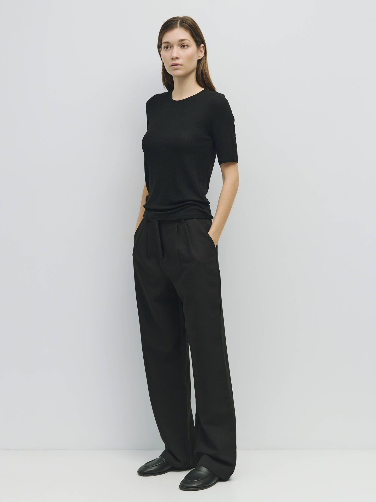 Black Semi-Sheer Knit Short-Sleeve Top