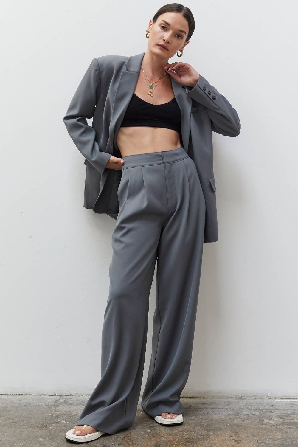 Grey Oversized Single Breasted Blazer