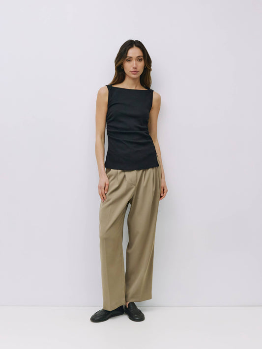 Pleated Tapered Ankle Trousers