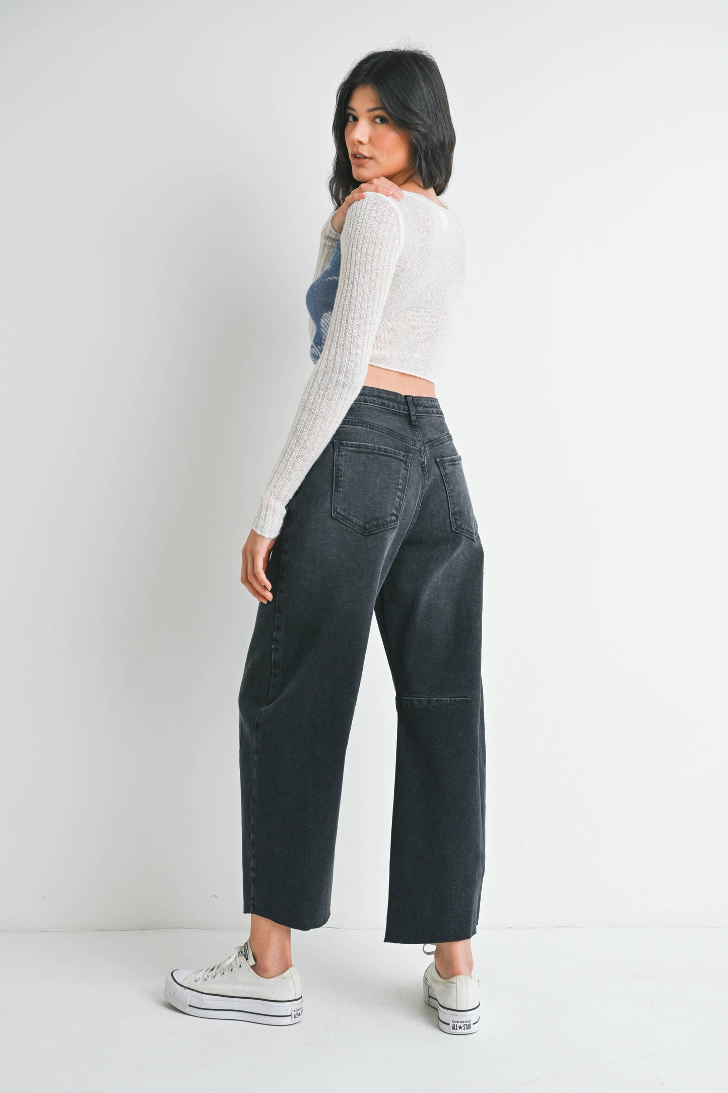 Black Wash Seamed Barrel Jean