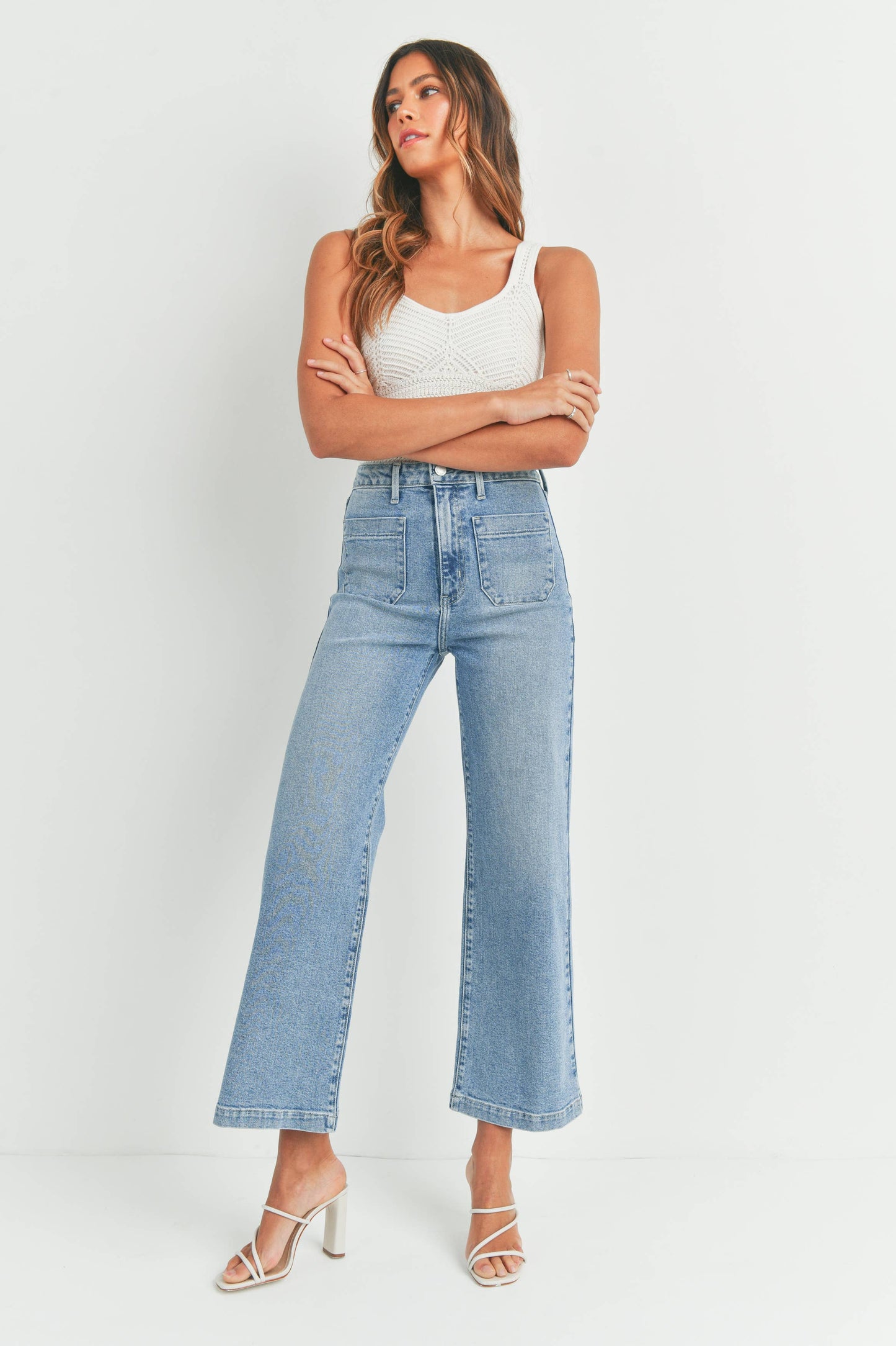 Patch Pocket Light Wash Wide Leg Jean