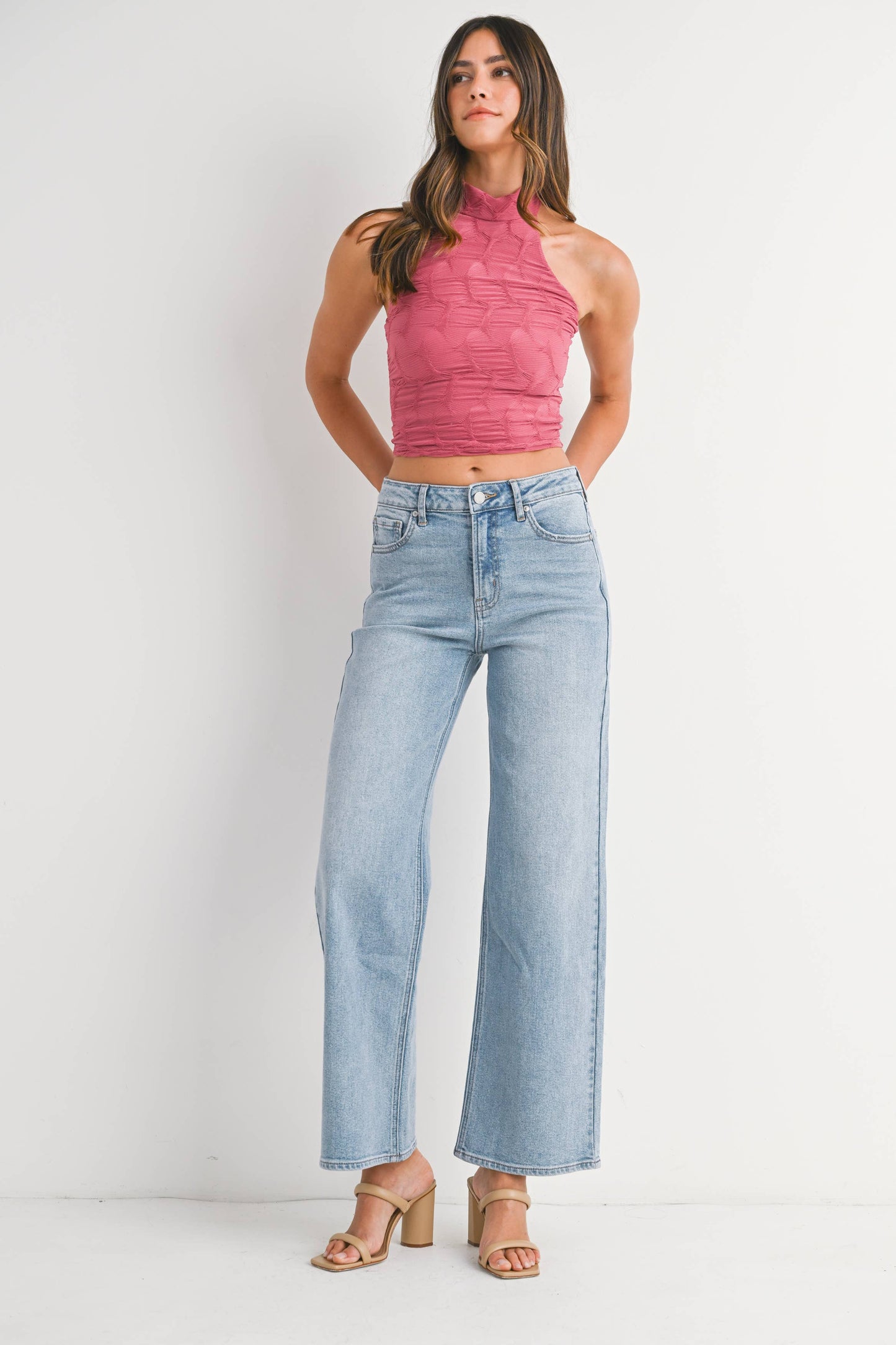 Light Wash High Rise Straight Stretch Jean