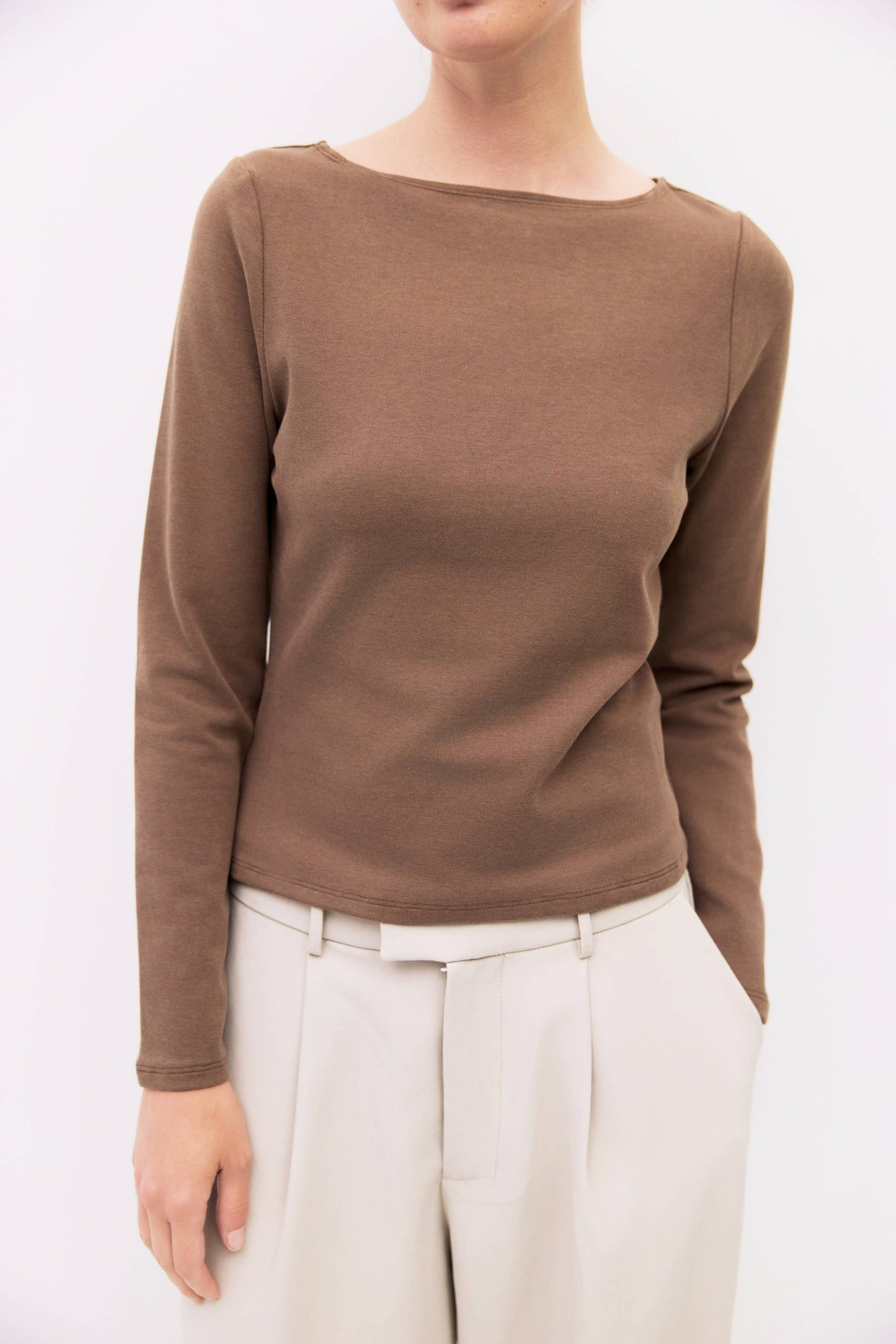 Brushed Jersey Long Sleeve Fitted Tee