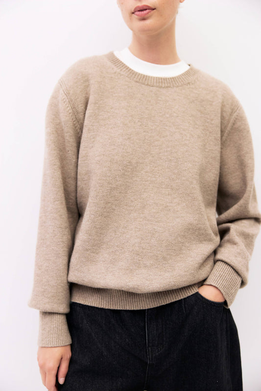 Taupe Brushed Knit Crewneck Sweater