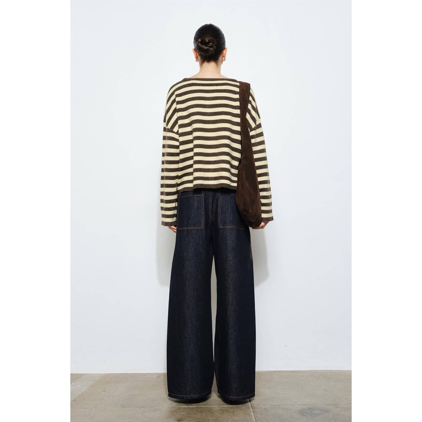 Brown Yellow Striped Boxy Button Up Cardigan