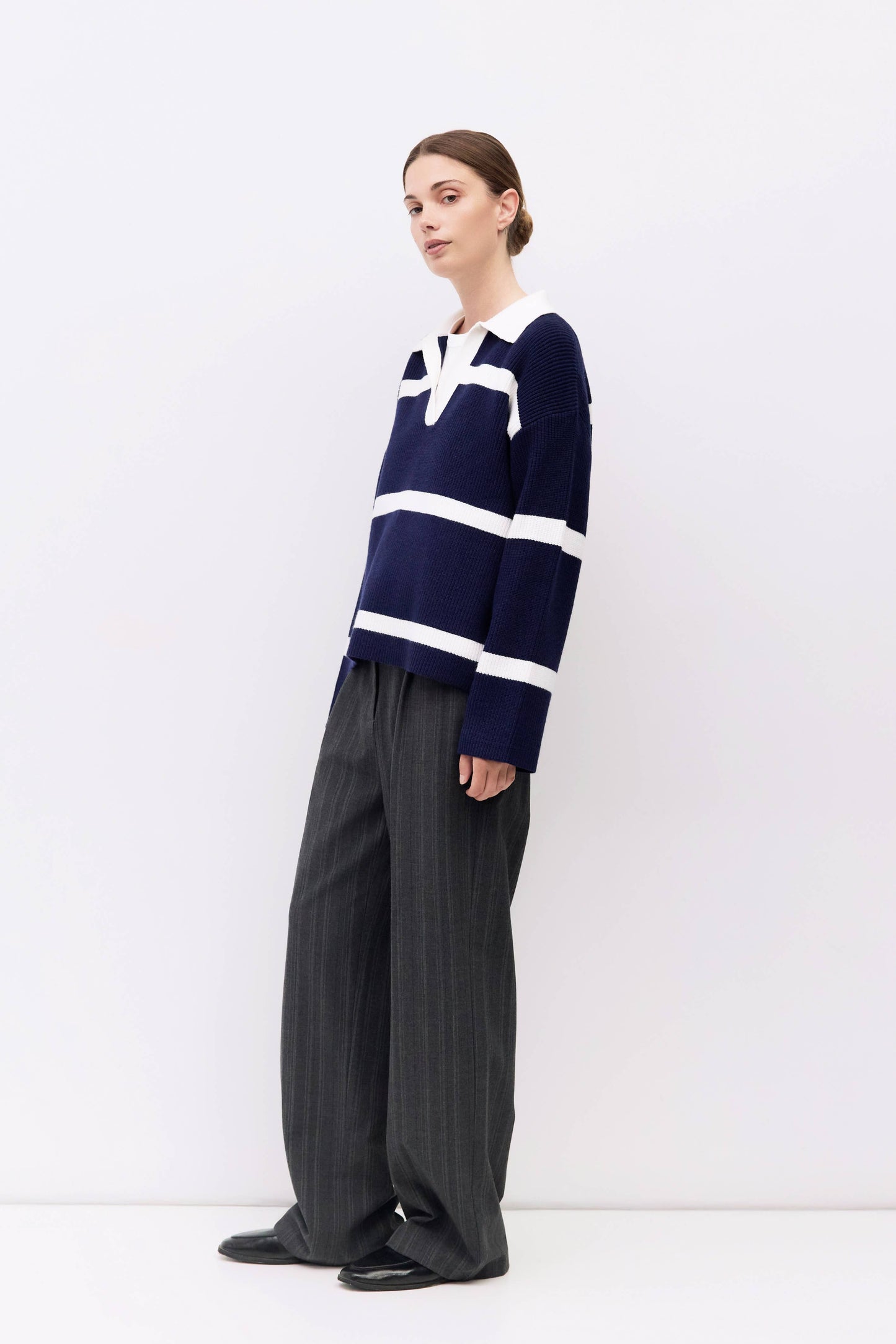 Navy Striped Collared Sweater