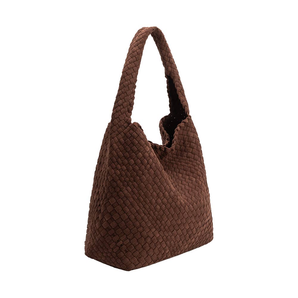 Johanna Tobacco Suede Woven Vegan Shoulder Bag