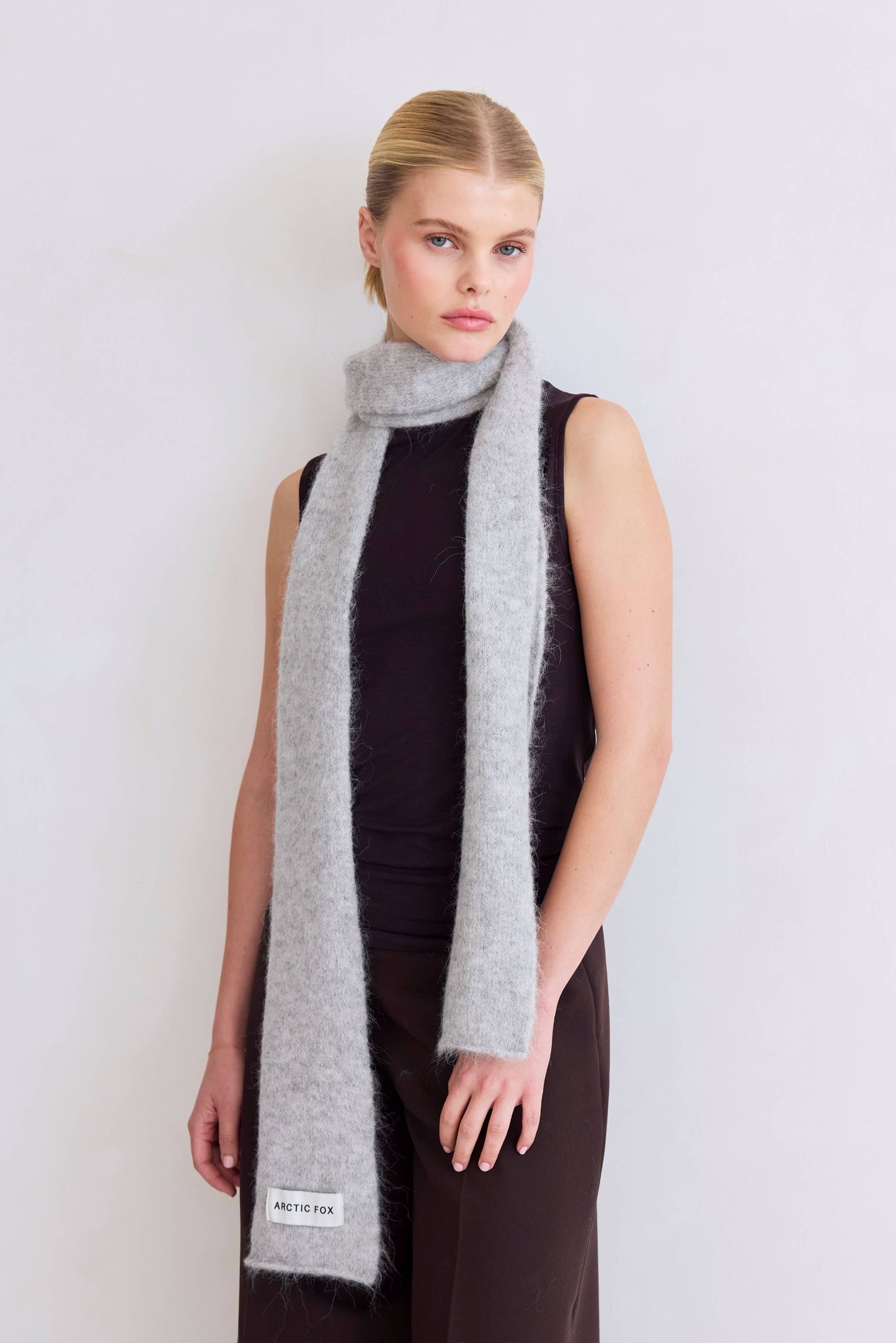 Grey Alpaca Wool Skinny Scarf