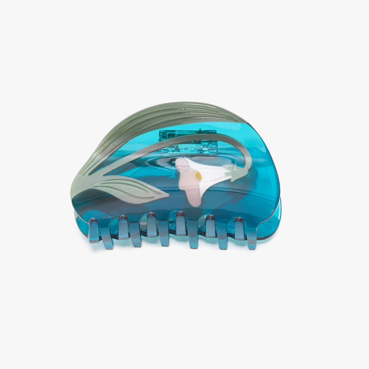 Teal White Vine Flower Acetate Hair Claw