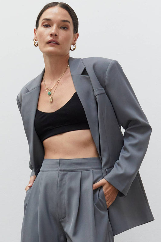 Grey Oversized Single Breasted Blazer