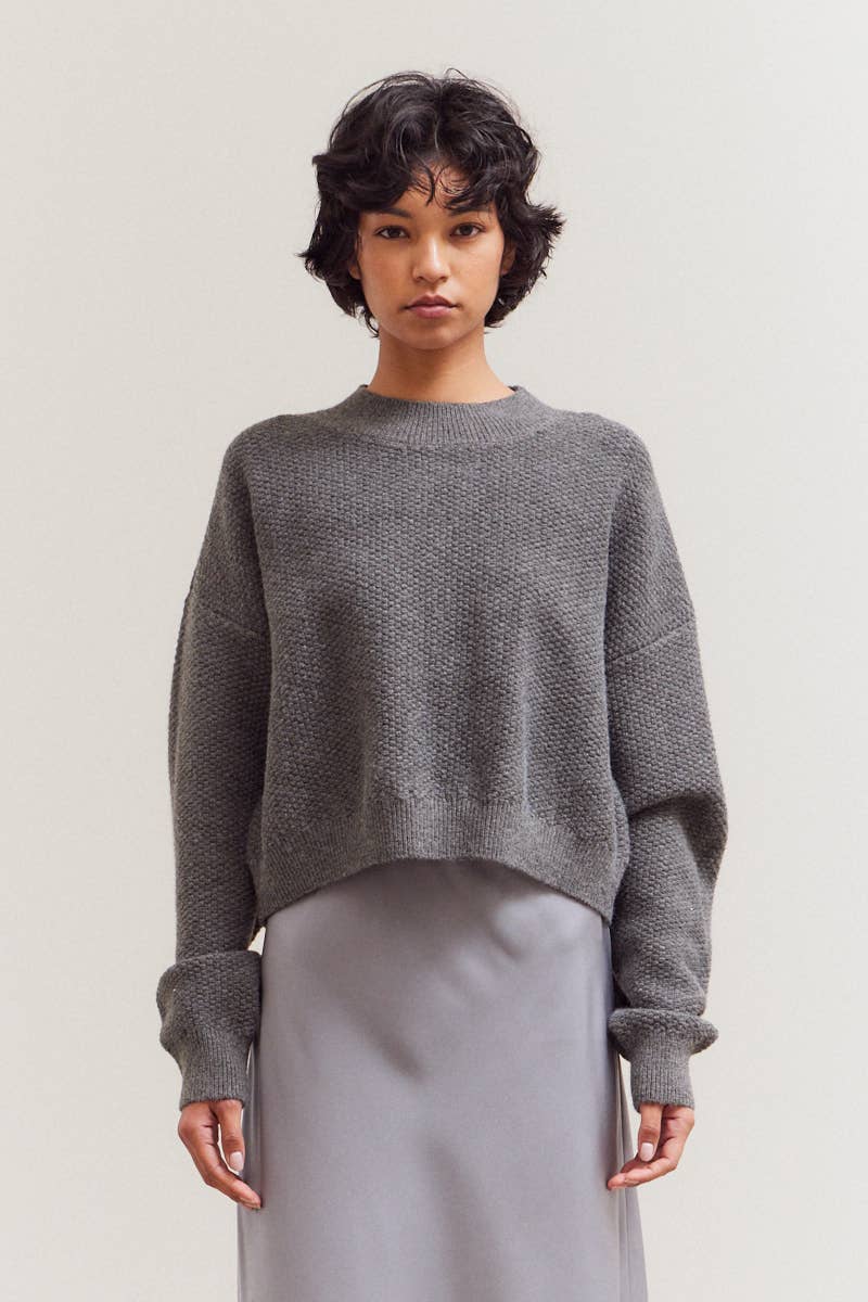 Mock Neck Textured Cropped Sweater