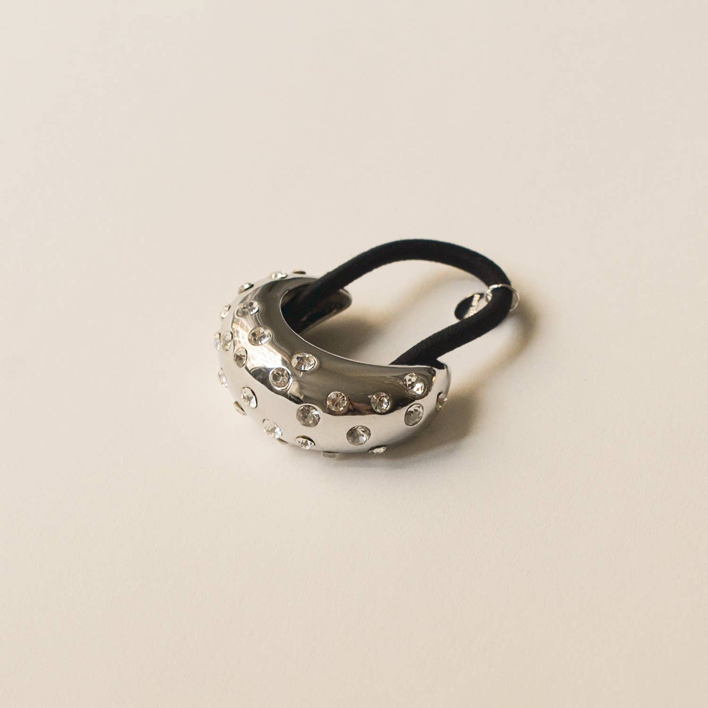 Silver Crystal Crescent Metal Cuff Ponytail Hair Tie