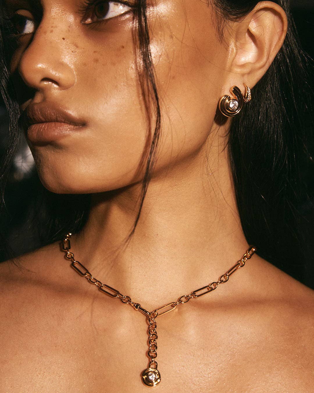 Silver Wave Bezel Twist Studs