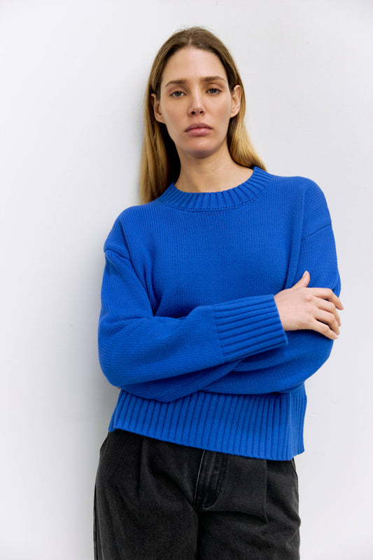 Cotton Ribbed Knit Pullover Sweater