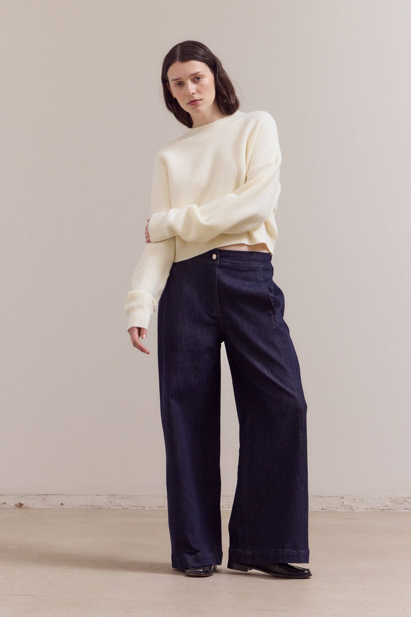 Mock Neck Textured Cropped Sweater