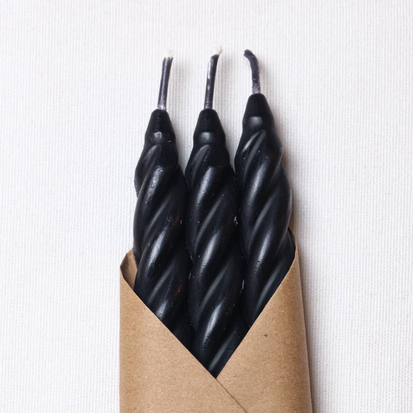 Black Beeswax Spiral Taper Candles - Set of 3
