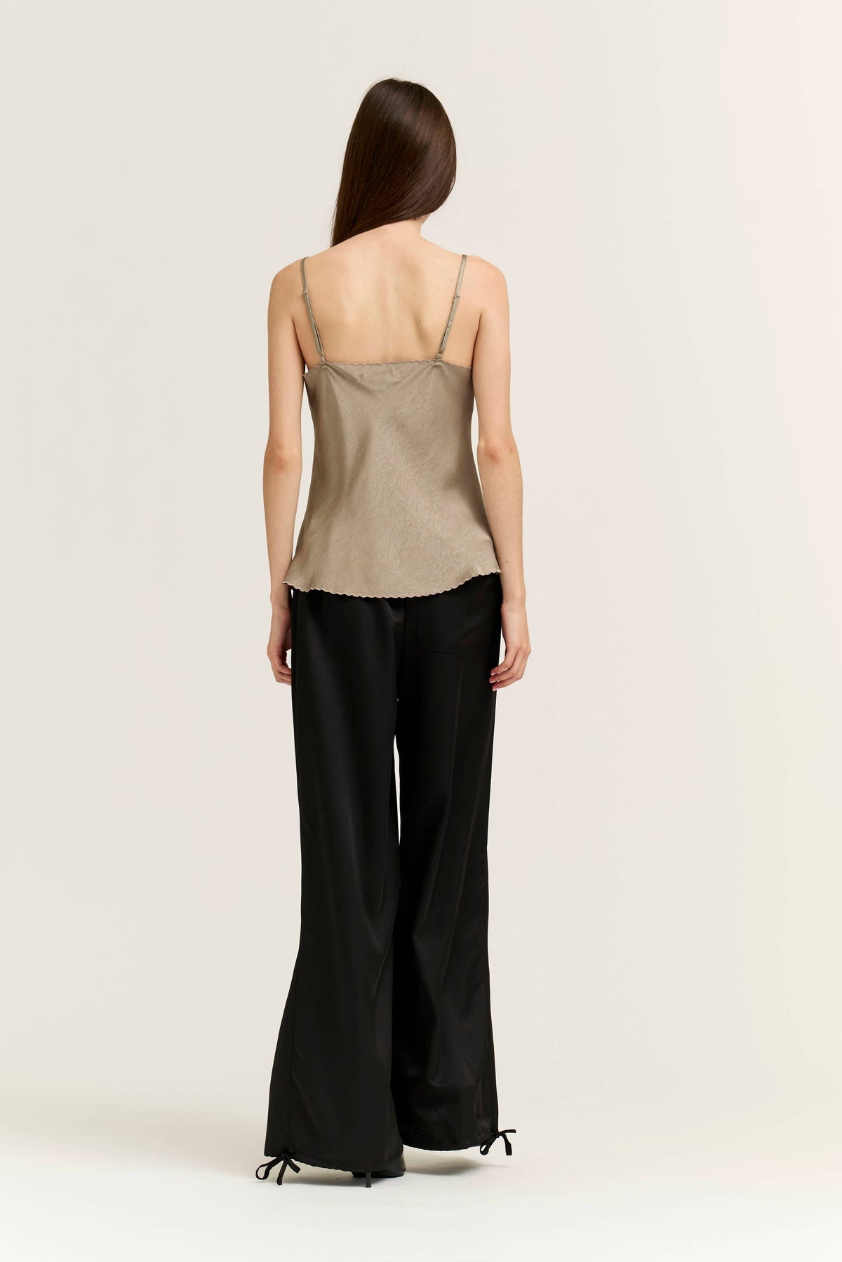 Light Taupe Scallop Edge Satin Tank
