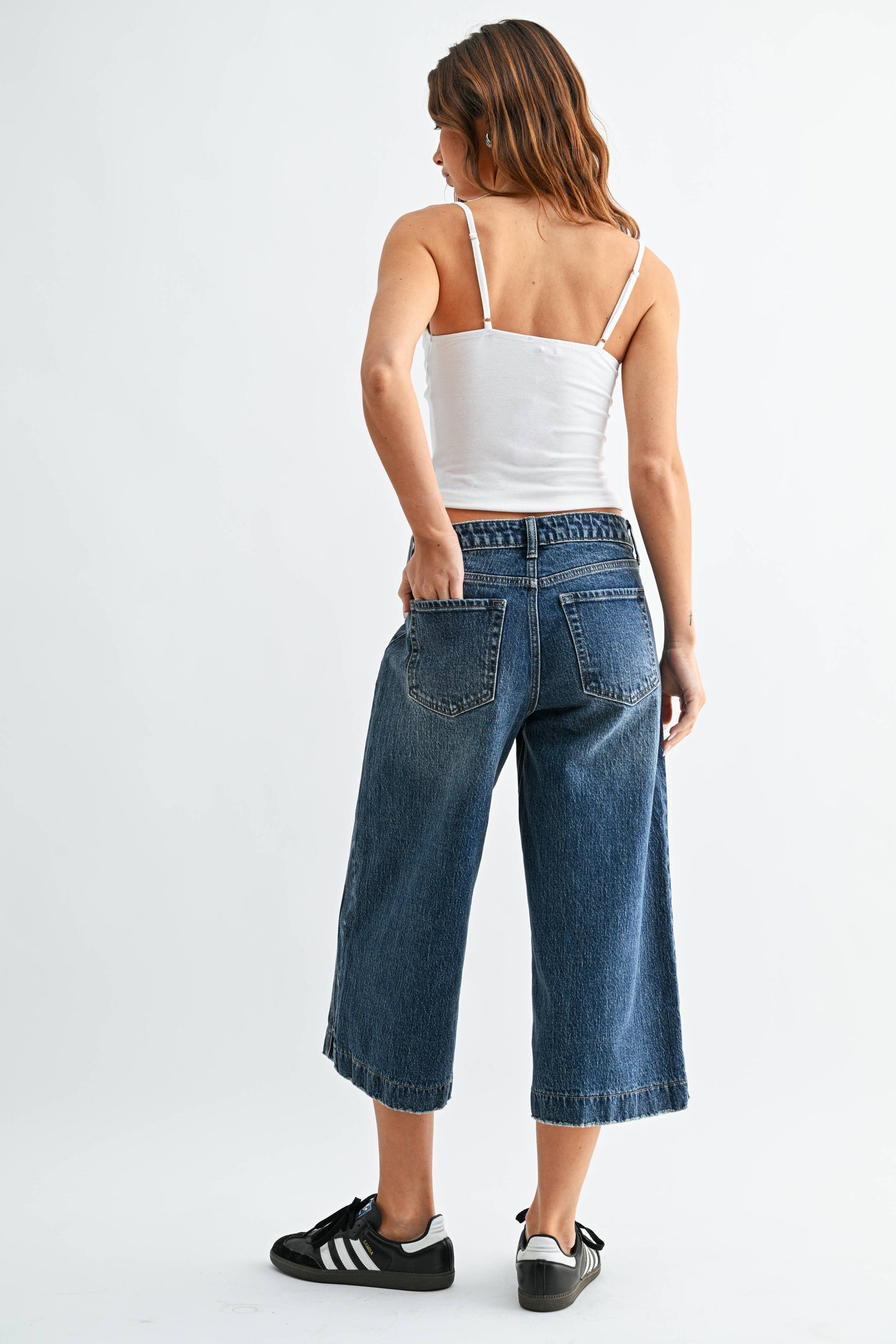 Dark Denim Sideseam Wide Capri