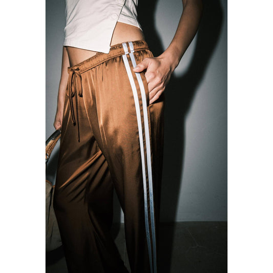 Brown Blue Satin Track Pants