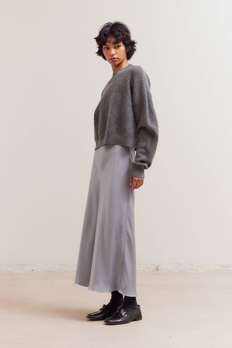 Mock Neck Textured Cropped Sweater