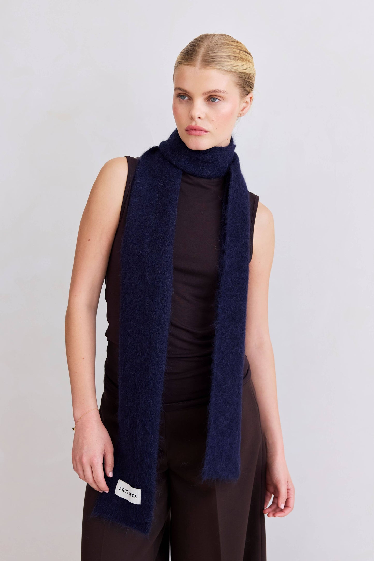Dark Navy Alpaca Wool Skinny Scarf