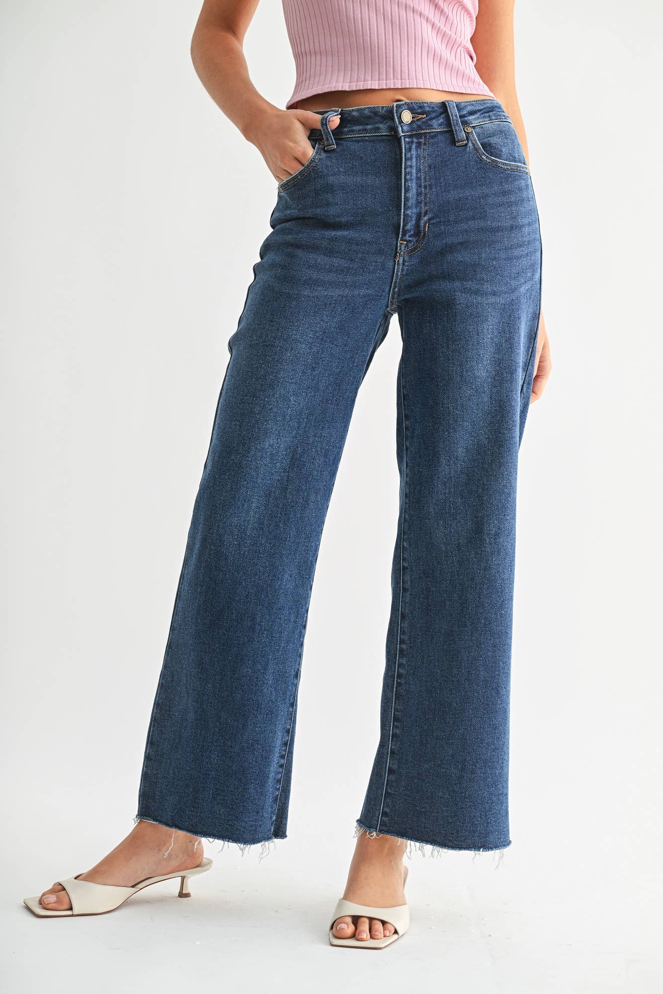 Dark Wash Slim Cut Wide Leg Jean