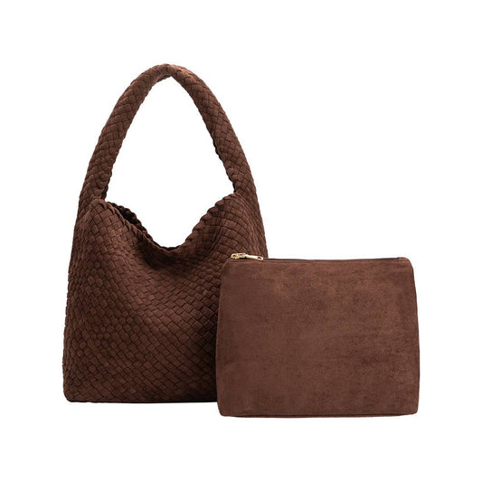 Johanna Tobacco Suede Woven Vegan Shoulder Bag