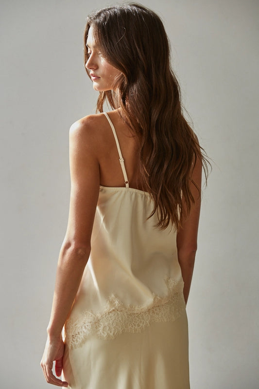 Butter Yellow Satin Lace Cami