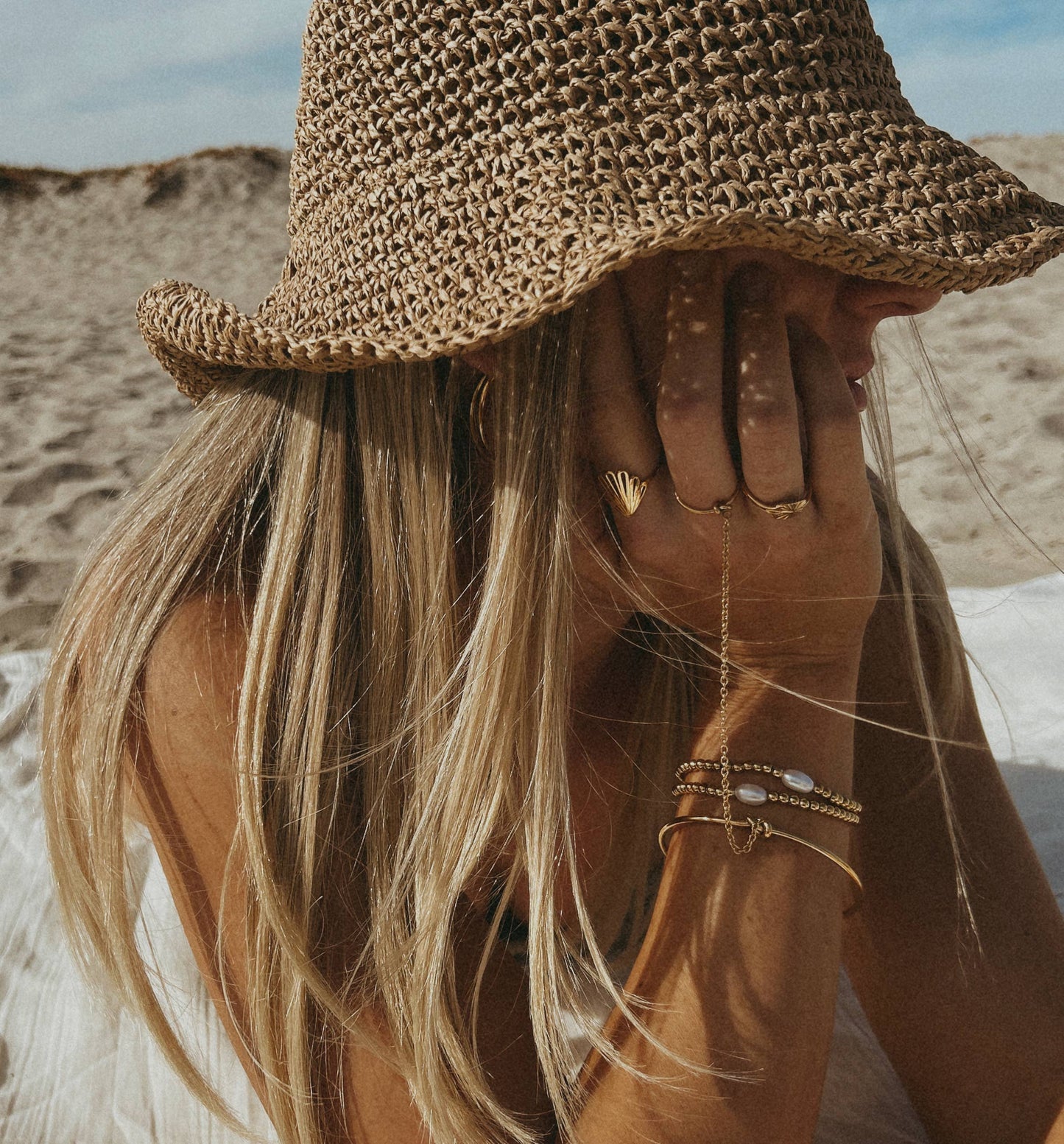 Gold Beaded Pearl Stretch Bracelet