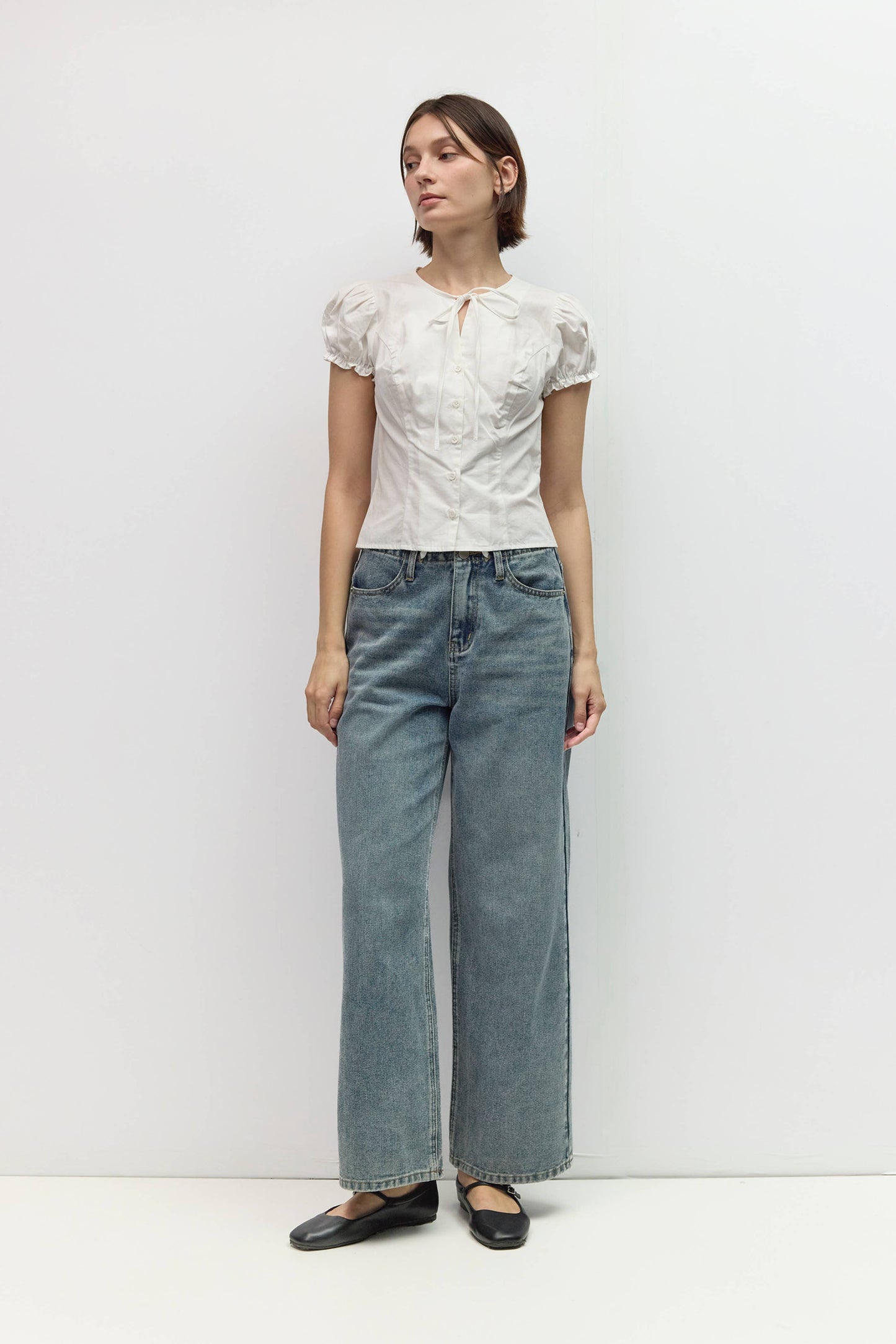 White Button Up Tie Blouse