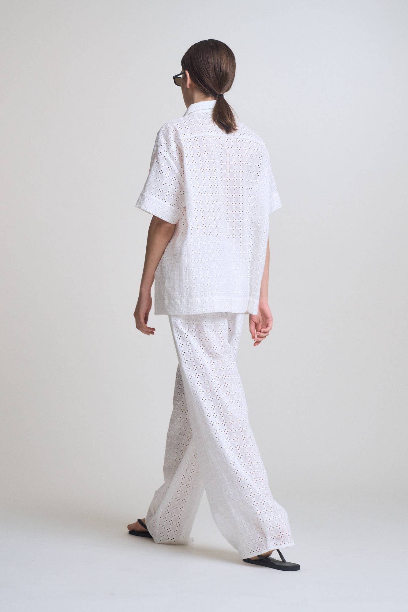 White Square Eyelet Relaxed Pants
