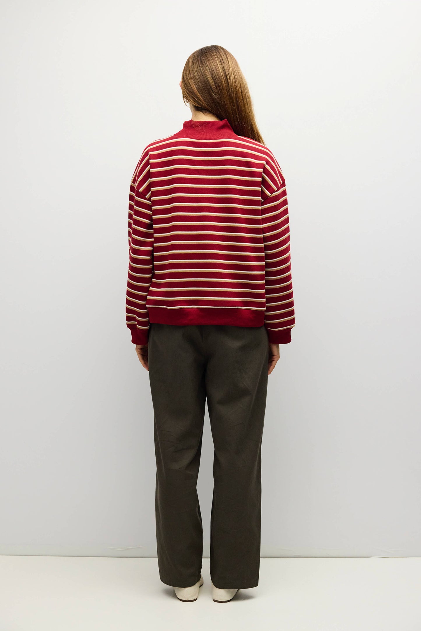 Red and Tan Striped Funnel Neck Fleece