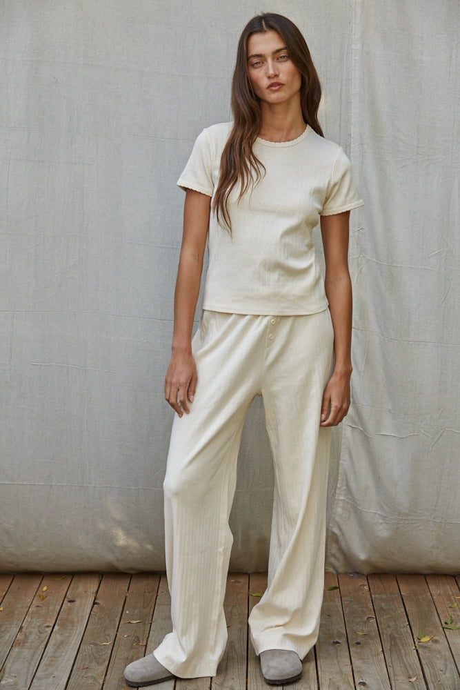 Pointelle Knit Wide Leg Pants