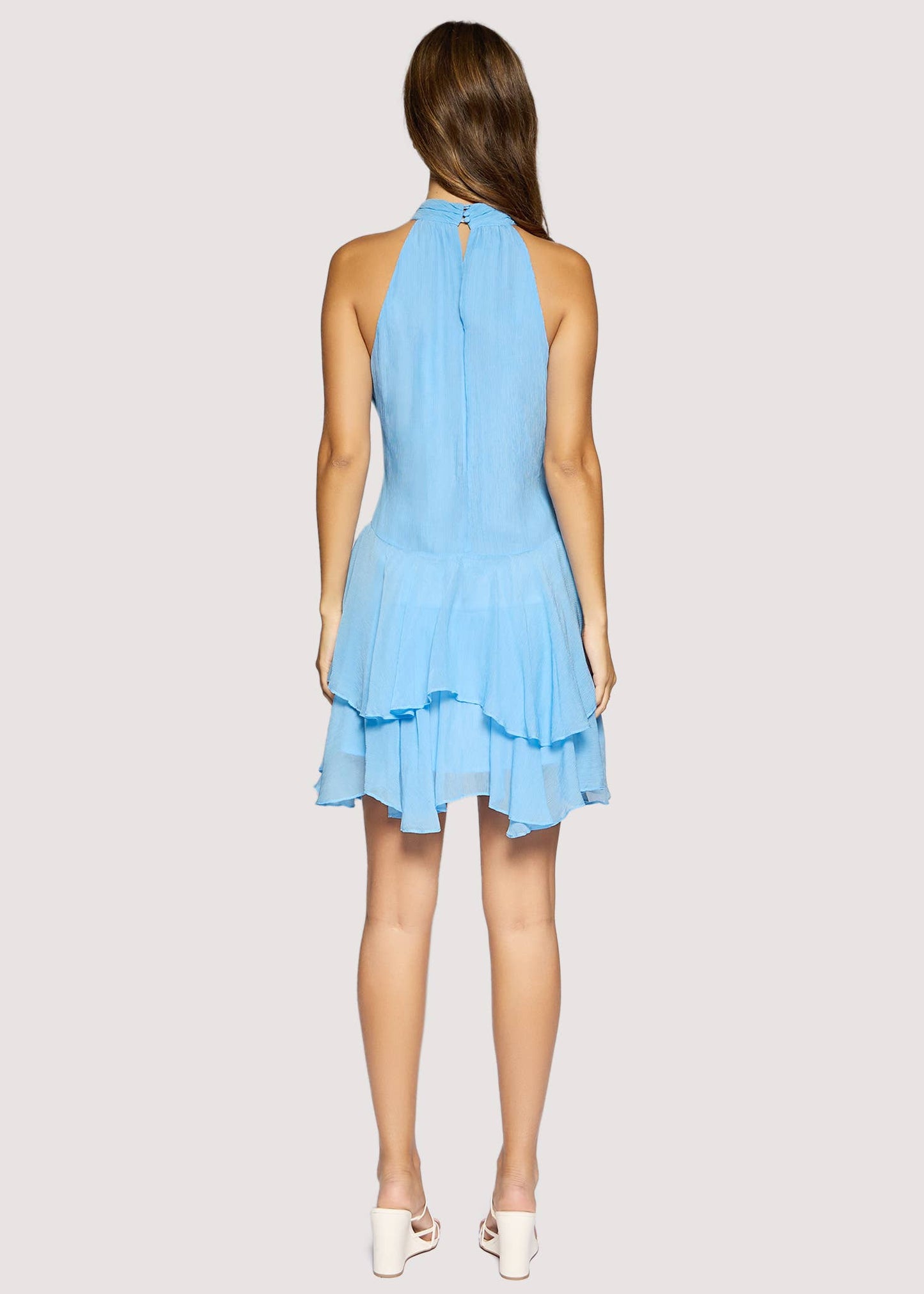 Sky Blue Ruffle Halter Mini Dress