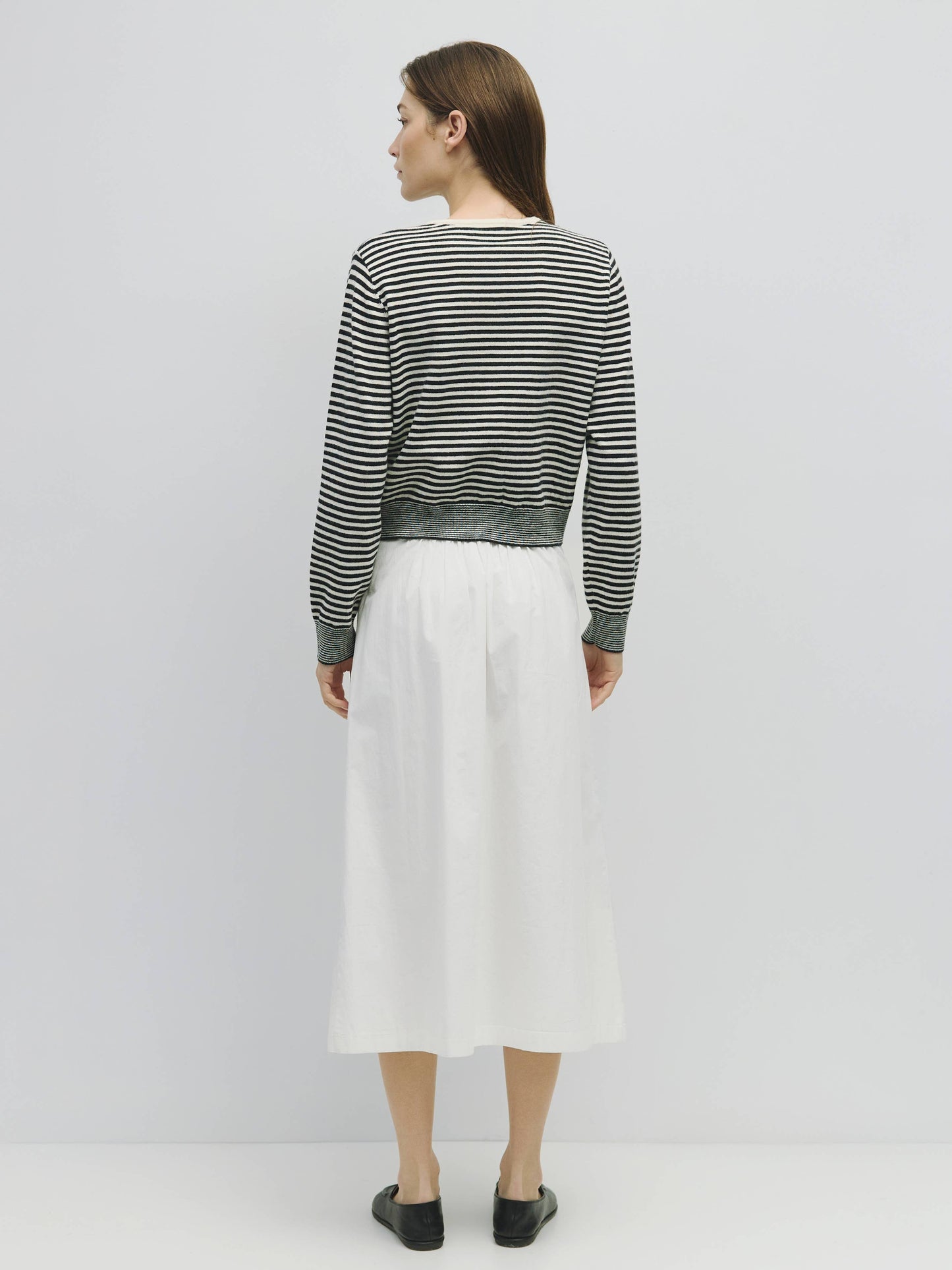 Striped Button Down Round Neck Cardigan