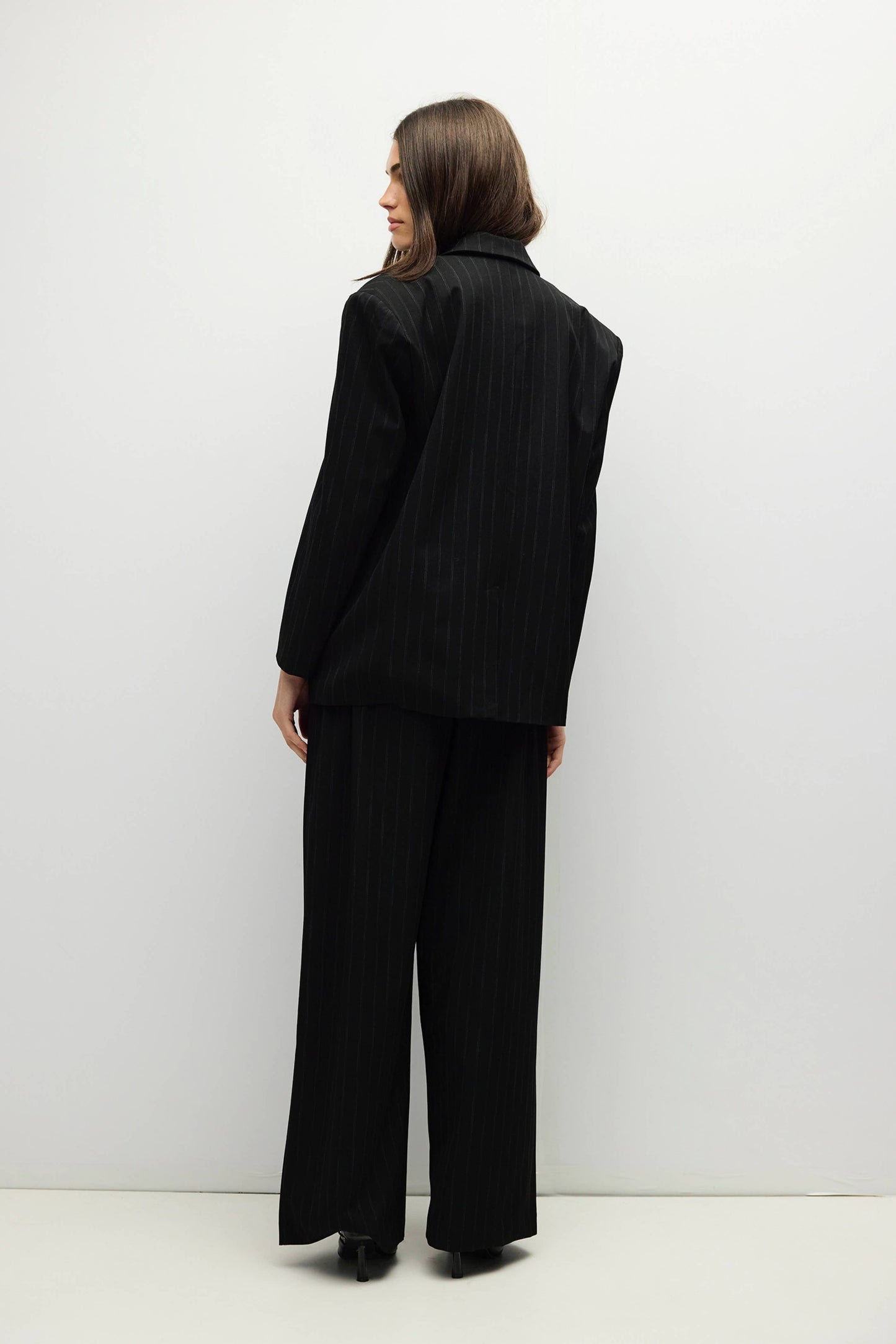 Black Pinstripe Pleated Wide Leg Pants