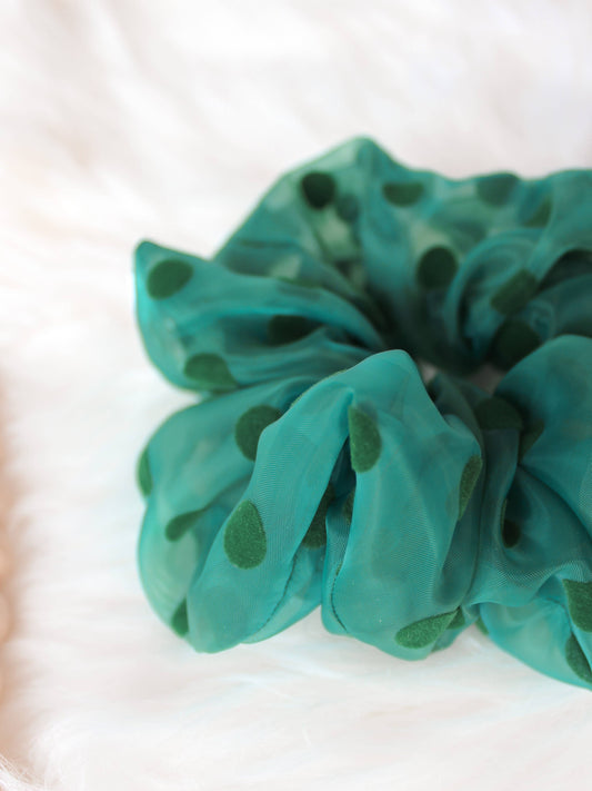 Green Polka Dot Jumbo Sheer Scrunchie