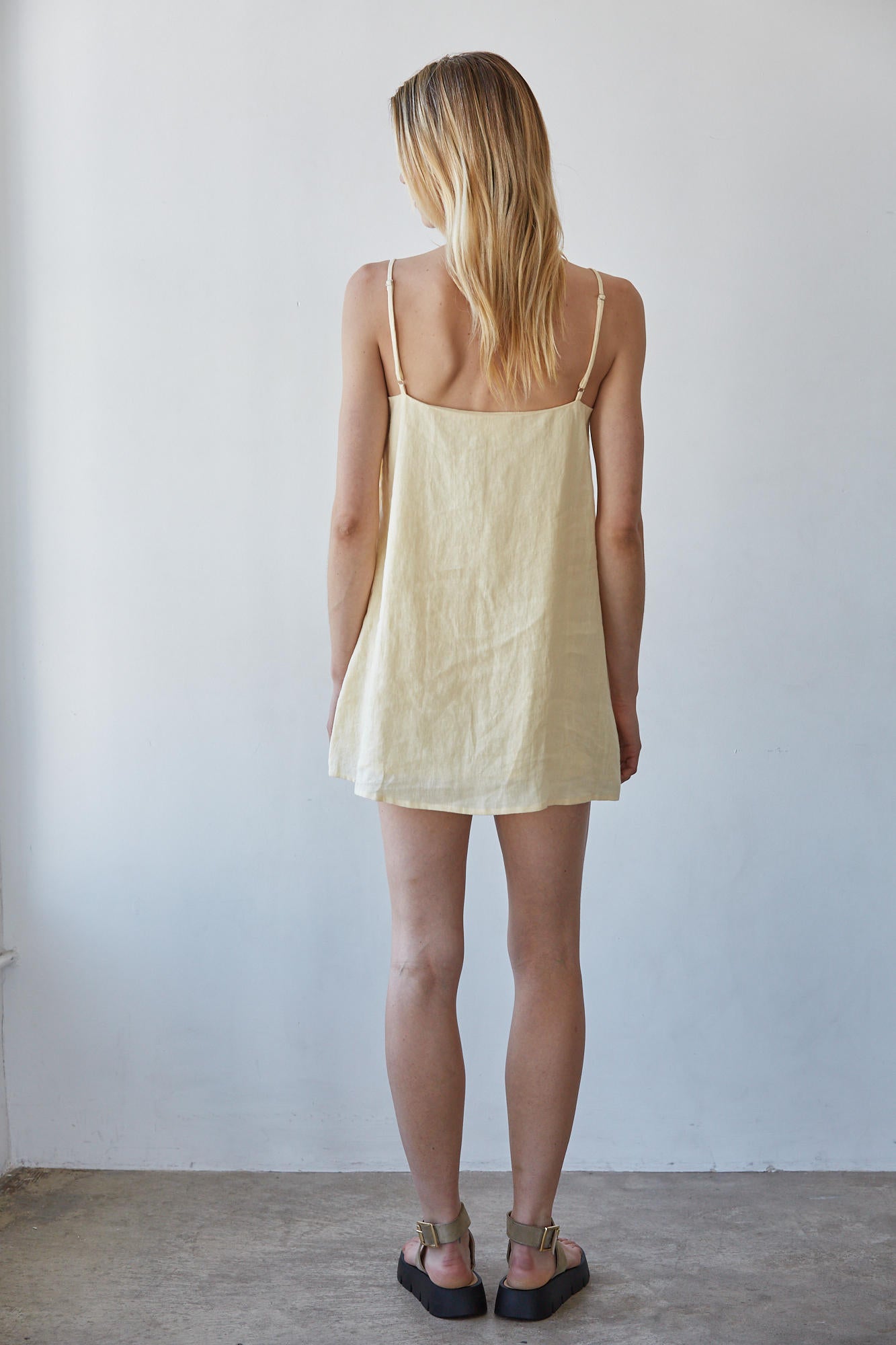 Creamy Yellow Linen Short Dress