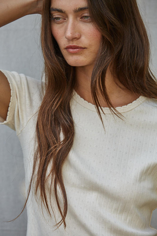 Pointelle Knit Short Sleeve T-Shirt