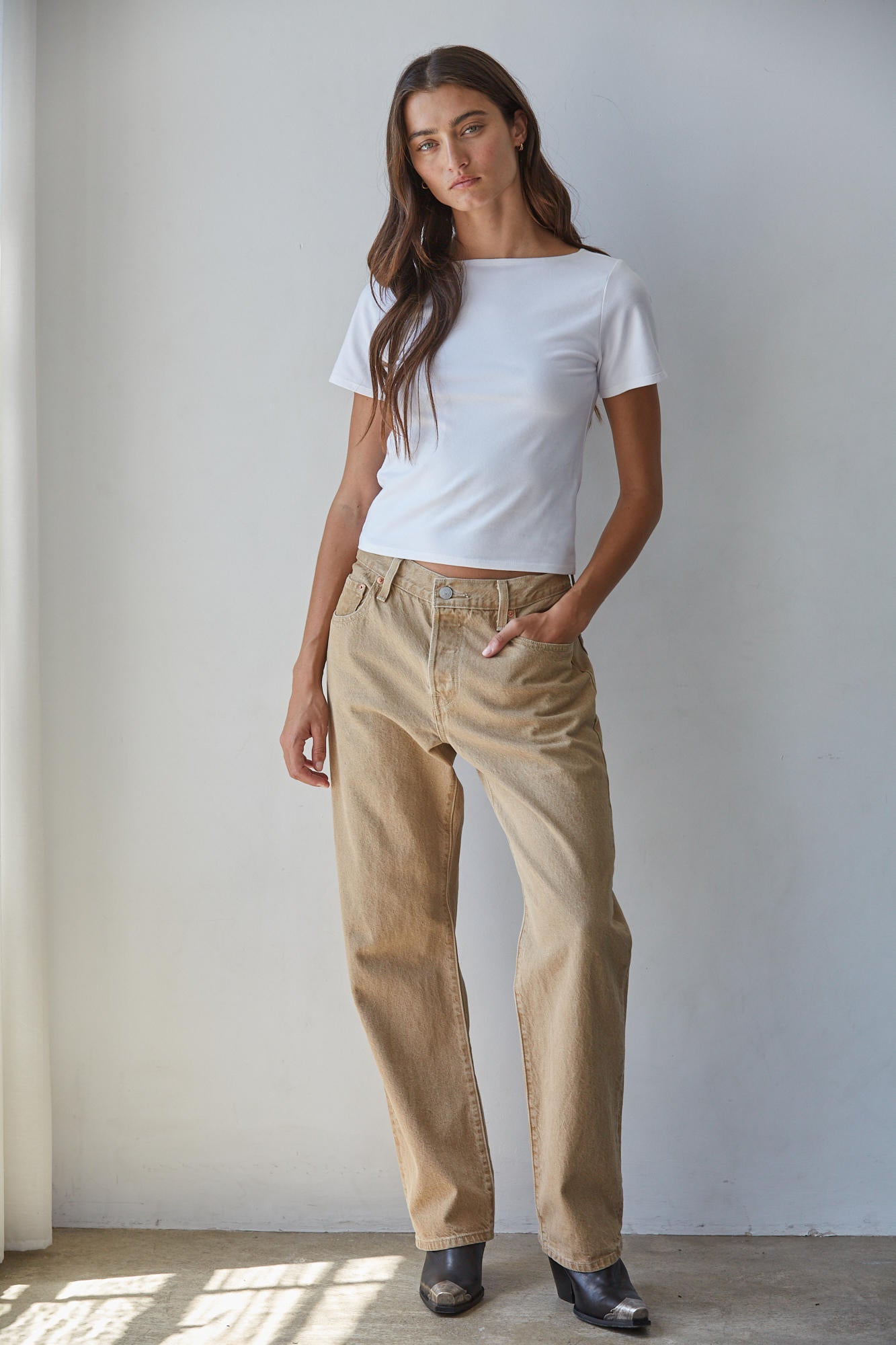 White Boat Neck Short Sleeve Top
